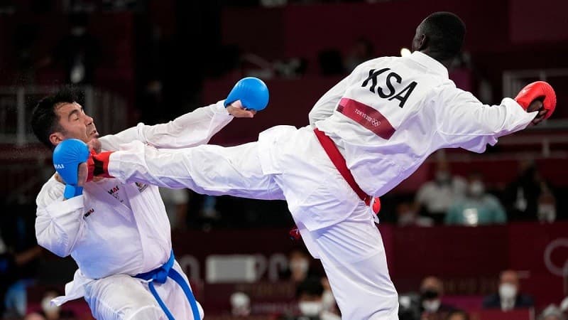 Tarek Hamedi saat pertandingan di ajang Olimpiade Tokyo 2020 (Foto:Istimewa)
