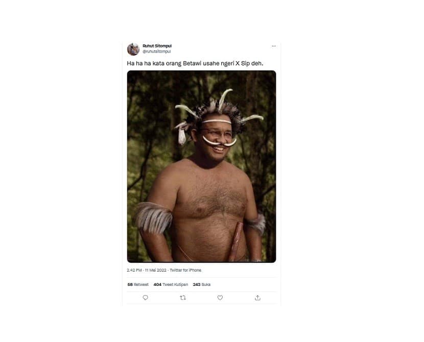Meme Anies Baswedan menggunakan baju adat Papua (Foto:@ruhutsitompul)