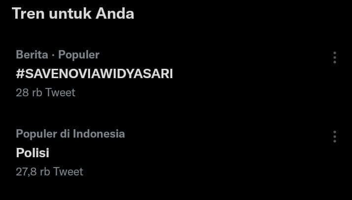 Tagar #savenoviawidyasari trending di Twitter (Foto: Tangkapan Layar)