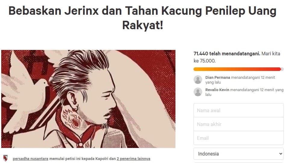 Petisi bebaskan Jerinx
