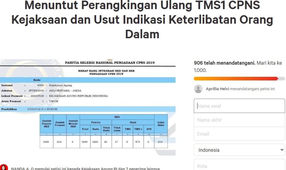 Petisi usut seleksi CPNS Kejagung