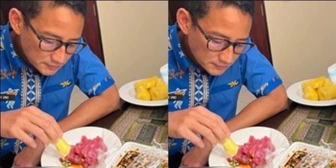 Sandiaga Uno Makan Sashimi Khas Nusantara. (Foto: Instagram)