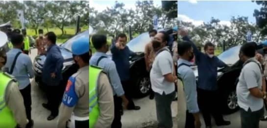 Anggota DPRD NTB Najamudin berdebat dengan petugas di pos penyekatan PPKM Darurat. (Foto: Istimewa)