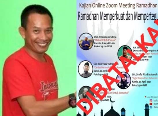 Kolase foto Komisaris Independen PT Pelni Kristia Budhyarto dan flyer kajian online Ramadan yang dibatalkan (Sumber Foto: Twitter)