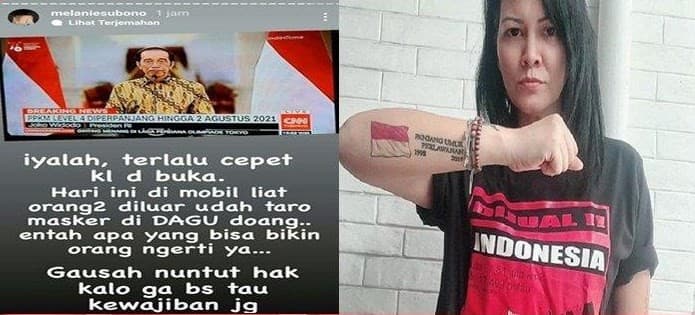Melanie Subono tanggapi perpanjangan PPKM Level 4. (Foto: Istimewa)