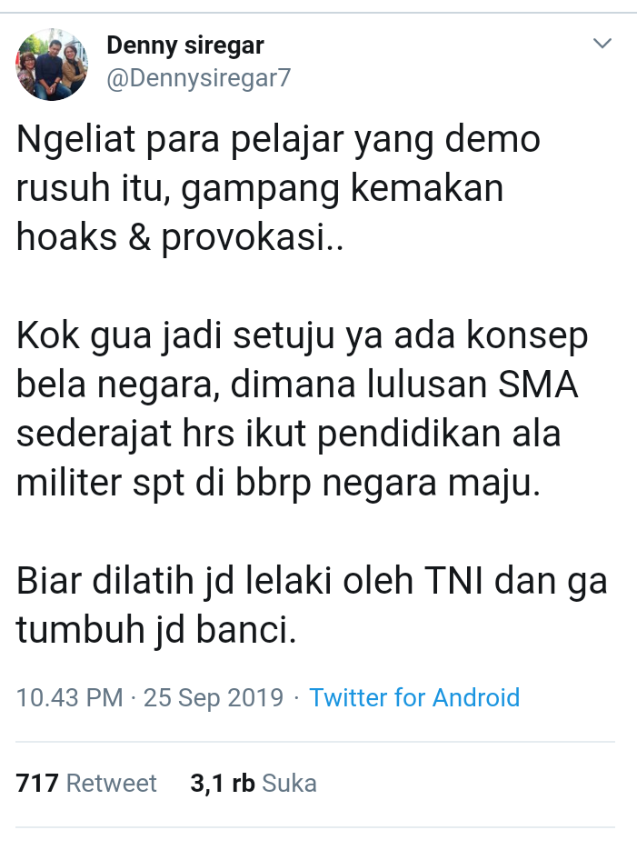 Cuitan Denny Siregar di Twitter (Foto:Istimewa)