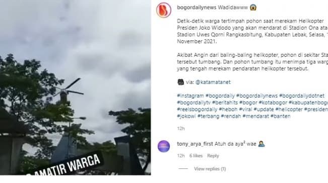 Insiden helikopter rombongan Presiden Jokowi viral di jagat maya. (Foto: Instagram)