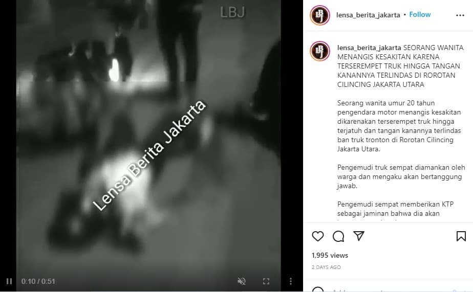 Video viral kecelakaan di Jakarta Utara (Foto: Instagram)