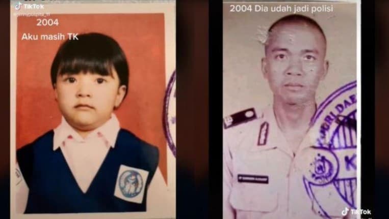 Kisah cinta unik anak TK-Polisi viral di media sosial. (Foto: TikTok)