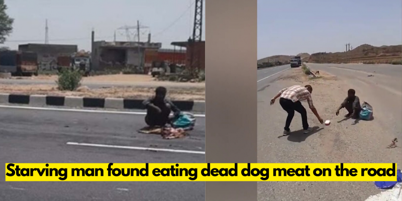 Kelaparan pria ini memakan bangkai daging anjing di jalan (Foto:Istimewa)