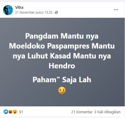 Viral Pangdam Jaya mantu Moeldoko (Foto: Facebook) 