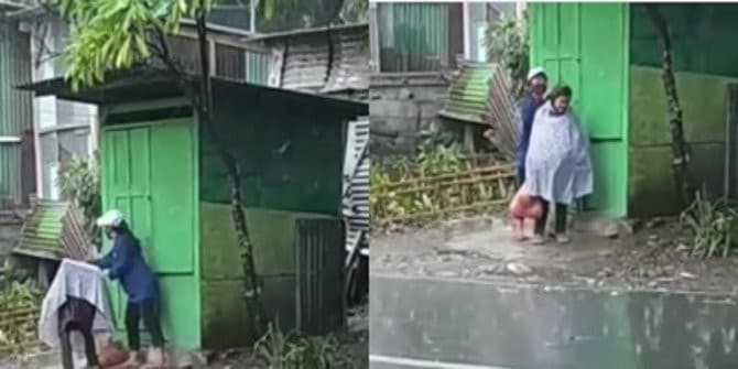 Wanita tua yang sedang berteduh dipukul wanita muda (Foto:Istimewa)