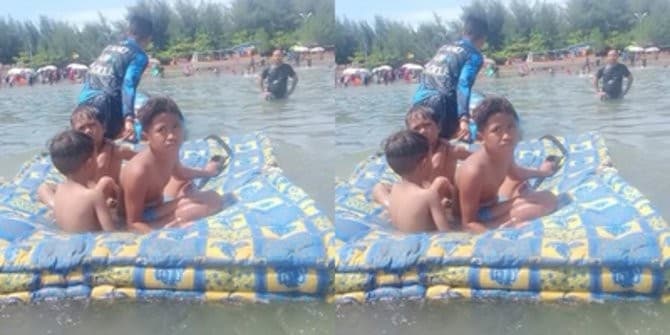 Tiga bocah terbawa arus laut (Foto: tni.mil.id)