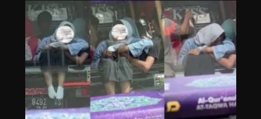 Viral aksi mesum sejoli di atas mobil pickup.