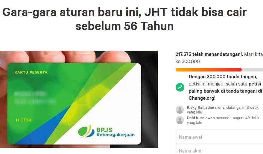 Petisi menolak aturan terbaru pencairan JHT