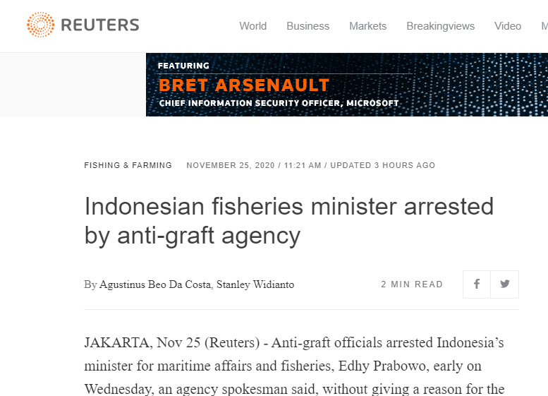 Bikin Malu! Penangkapan Menteri Edhy Masuk Media Asing, Ini yang Mereka Tulis