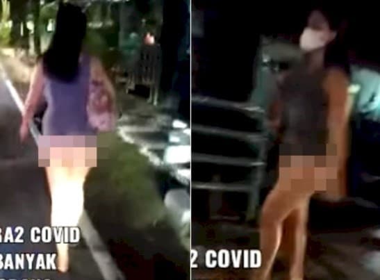 Seorang wanita cantik berkeliaran di jalan raya dalam kondisi setengah bugil. (Foto: Istimewa)