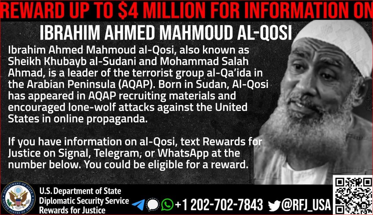 AS Sediakan Imbalan Rp 57,8 Miliar Bagi Pemberi Informasi Persembunyian Tokoh Al Qaeda