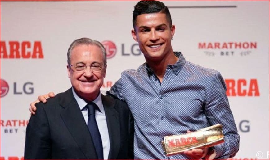 Florentino Perez (kiri) dan Cristiano Ronaldo. Foto Twitter Florentino Perez.