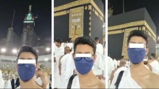 Viral jemaah wanita nyamar jadi pria saat umrah. (Foto: Twitter)