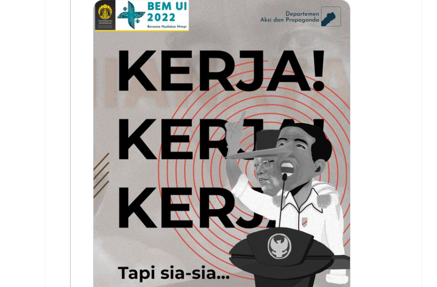 Poster sindiran untuk Presiden Jokowi (Foto: Twitter/@BEMUI_Official)