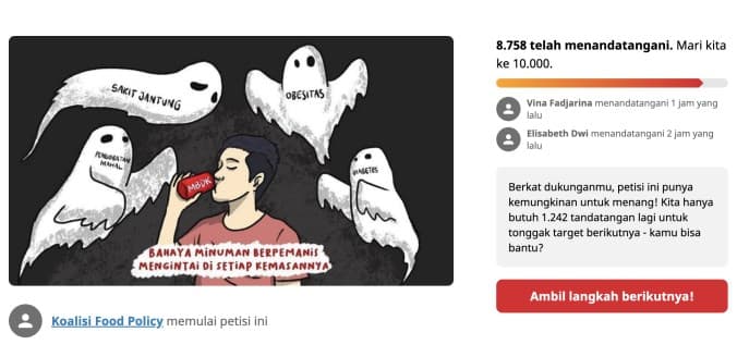Petisi cukai untuk minuman berpemanis dalam kemasan.