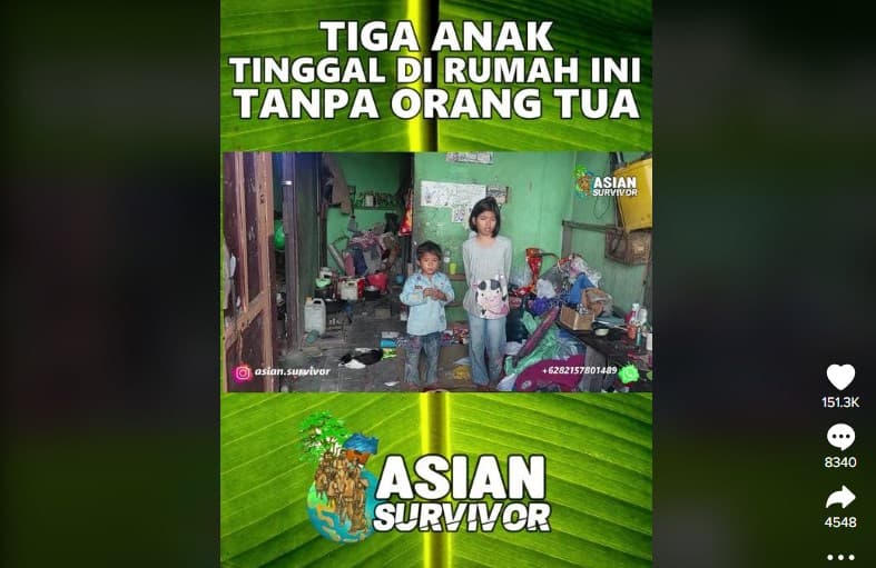 Viral kisah pilu Dinda dan adiknya hidup di rumah transmigrasi tanpa orangtua. (Foto: TikTok)