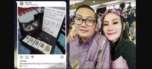 Viral unggahan lawas istri Esha Rahmansyah Abrar pamer hadiah logam mulia.