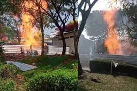 Korban api setinggi 6 meter menyebur di rest area Km 86 B Tol Cipali (Foto:Istimewa)