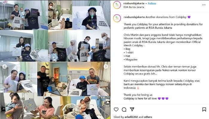Salut! Selain Beri Kapal Pembersih Sampah, Coldplay Sumbangkan Merchandise Resmi untuk Pasien Anak di RSIA Bunda Jakarta
