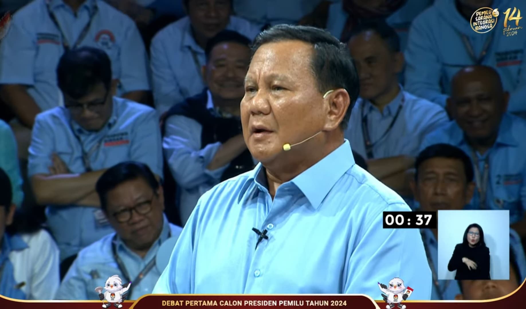 Capres 02 Prabowo Subianto dalam debat perdana (Foto: YouTube KPU)