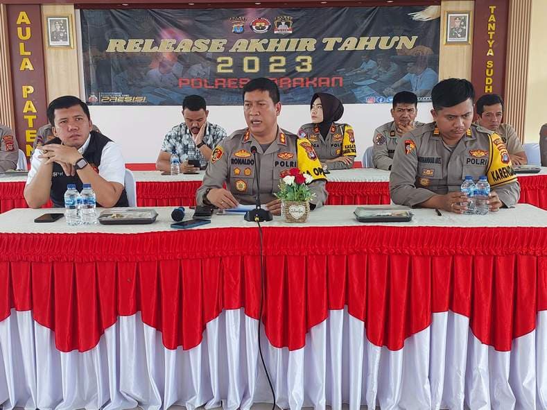 Kapolres Tarakan AKBP Ronaldo Maradona dalam rilis akhir tahun 2023 (Foto: Istimewa)