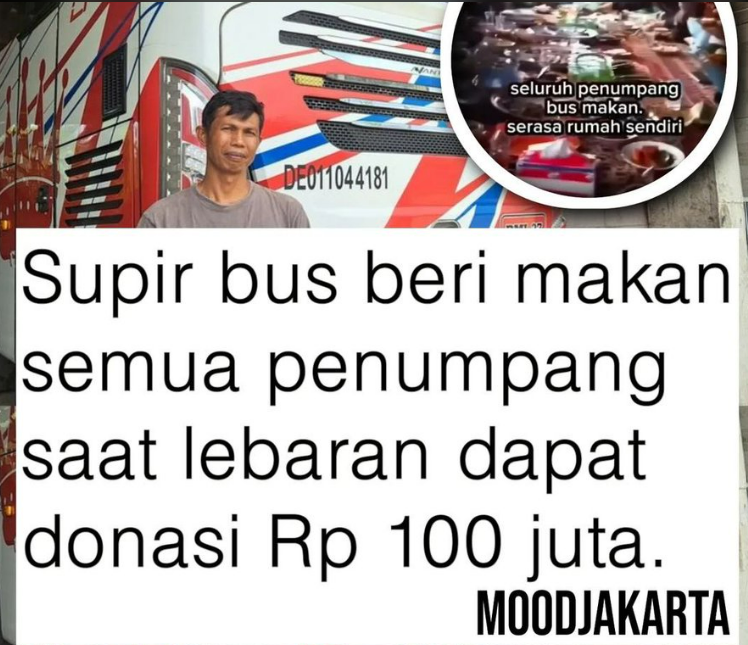 Viral Sopir Bus Berikan Makan Pada Penumpang Saat Lebaran Mendapat Donasi Rp100 Juta