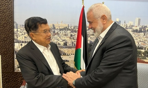 Jusuf Kalla (JK) melakukan pertemuan dengan Pemimpin Tertinggi Hamas Ismail Haniyeh. (Foto:Istimewa)