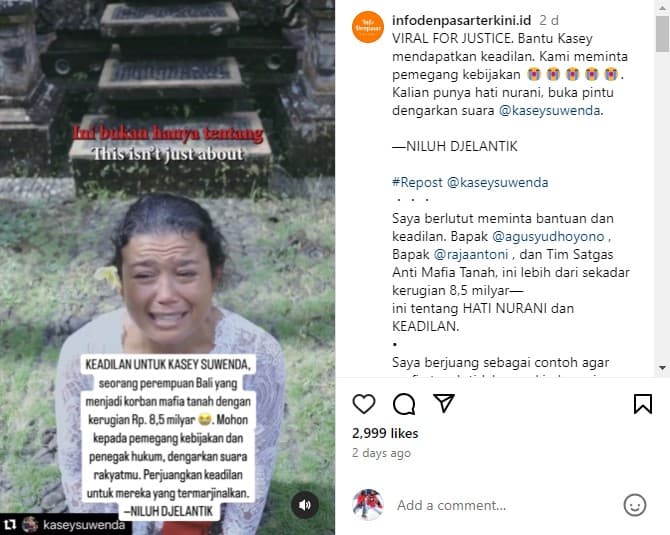 Viral #SaveKaseySuwenda! Kasus Perempuan Bali Cari Keadilan Usai Jadi Korban Mafia Tanah hingga Rugi Rp 8,5 Miliar.