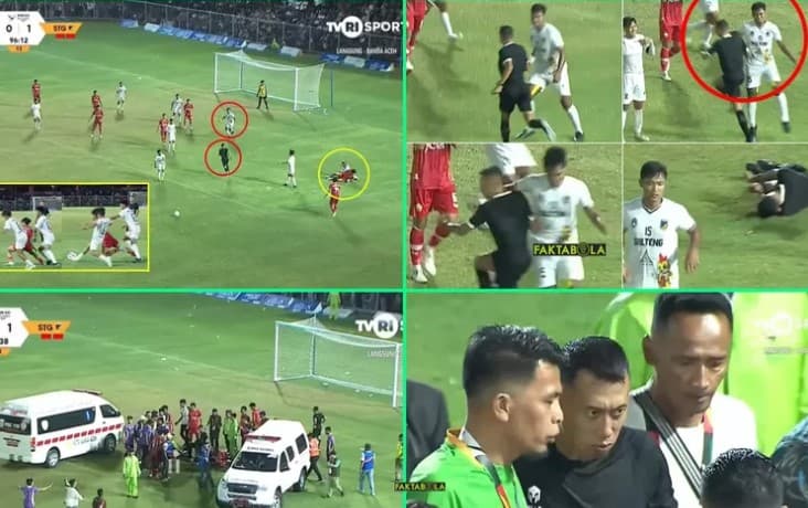 PON XXI Aceh-Sumut 2024 Geger! Wasit Sepakbola Dibogem Pemain Sampai Terkapar di Lapangan. (Foto: X/@faktasepakbola)