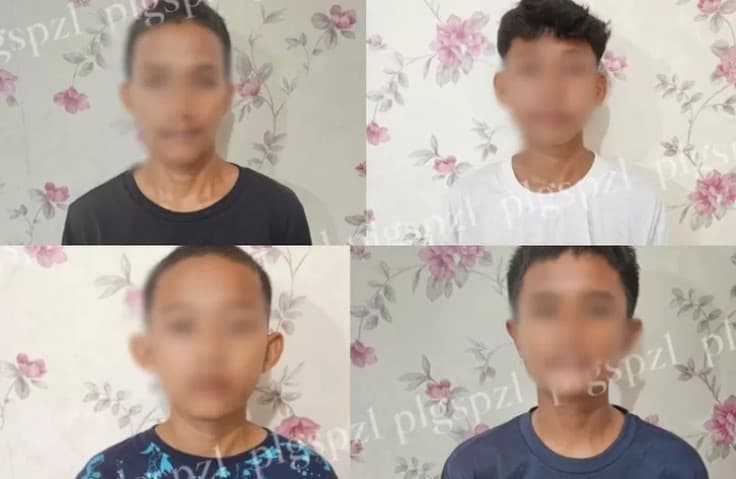 Tampang 4 Pelaku Rudapaksa dan Pembunuhan Siswi SMP di Kuburan Cina Palembang. (Foto: X/@Heraloebss)