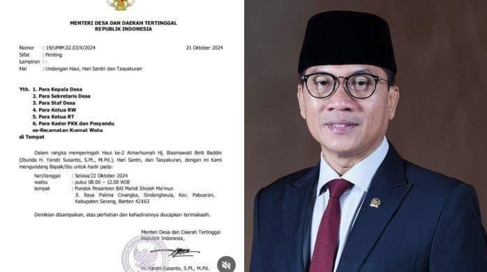 Mendes Yandri Susanto yang Viral Salahgunakan Kop Kementerian Desa untuk Acara Keluarga.