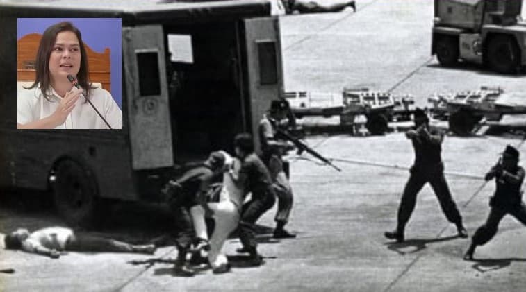 Pembunuhan Senator Benigno 'Ninoy' Aquino di Bandara Internasional Manila, 21 Agustus 1983. Sara Duterte mengatakan Keluarga Marcos di balik pembunuhan itu. Foto: PNA/GMA News Online