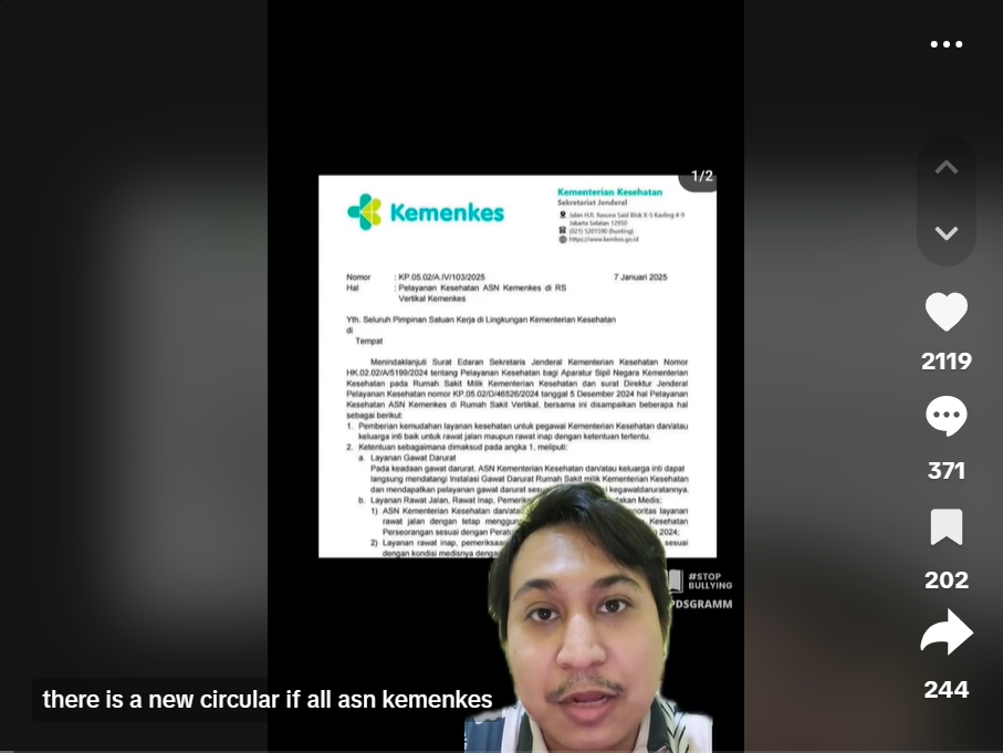 Viral Video Kritik Content Creator TikTok Soal Keluarga ASN Kemenkes Dapat Prioritas Layanan BPJS, Warganet Pro Kontra