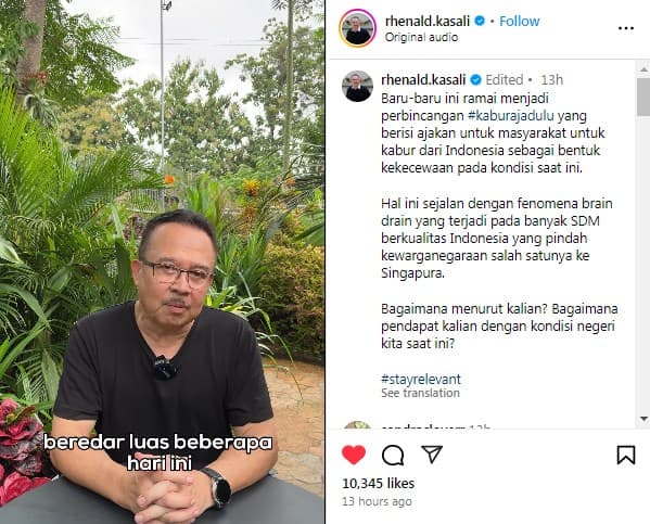Ramai Seruan 'Kabur Aja Dulu'. (Foto: Instagram/Rhenald Kasali)
