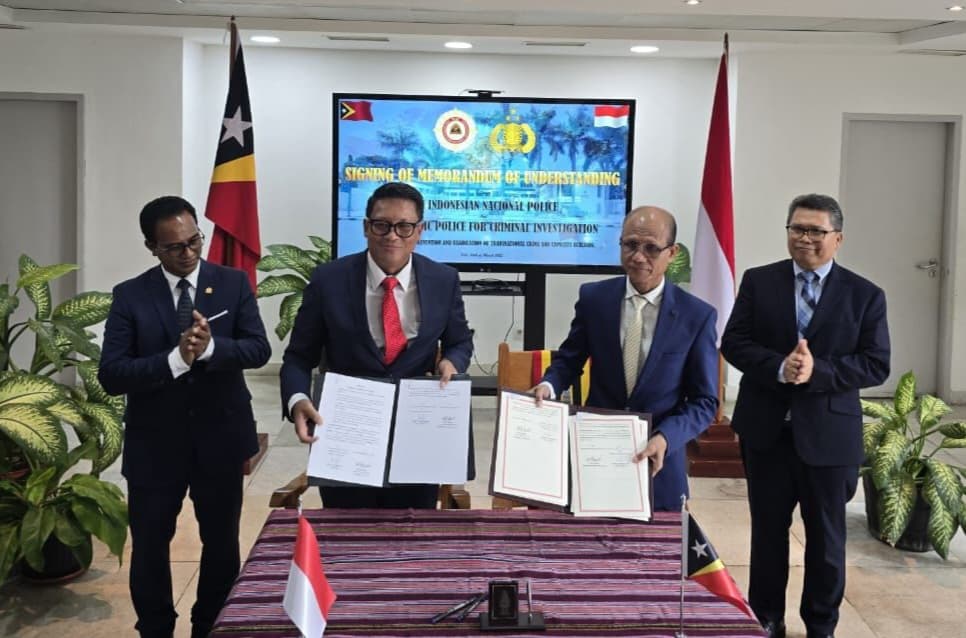 Penandatanganan kerja sama antara Polri dengan PCIC Timor Leste untuk berantas kejahatan transnasional (Foto: Humas Polri/ REQnews)
