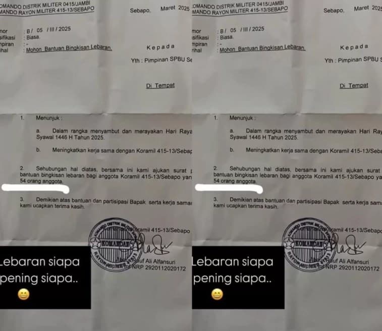 Viral Surat Koramil Minta THR ke SPBU di Jambi, Berdalih untuk Mempererat Kerjasama