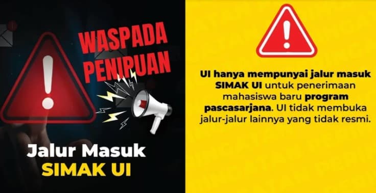 Waspada Penipuan Bermodus Penerimaan Mahasiswa Baru dan Pascasarjana UI. (Foto: Instagram Universitas Indonesia)