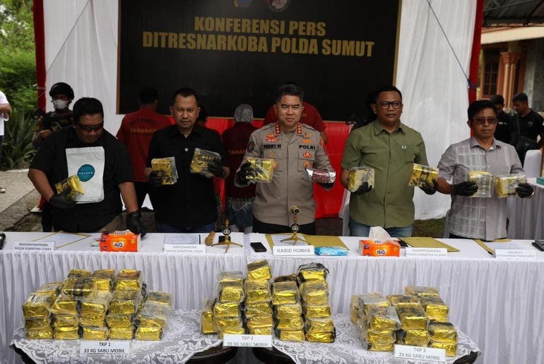 Gagalkan Peredaran 100 Kg Sabu, Polda Sumut Tangkap 4 Tersangka, 2 Jadi DPO!