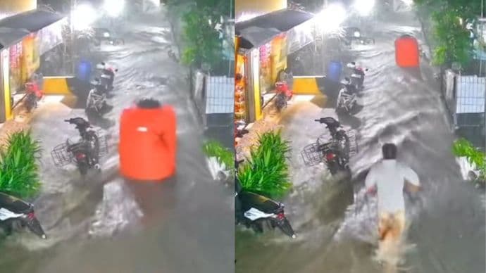 Ngakak! Viral Pria Kejar Toren Air yang Hanyut Terbawa Banjir, Warganet: Biarkan Aku Pergi