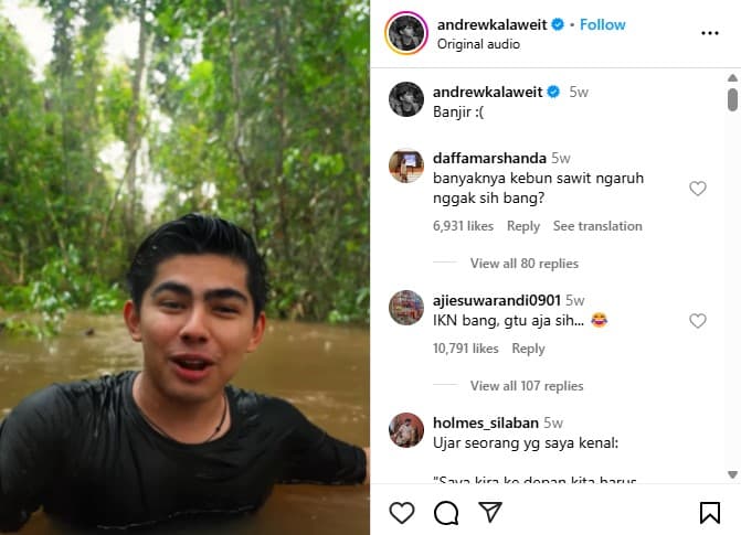 Andrew Kalaweit menunjukkan pemandangan tak biasa dari hutan Kalimantan. (Foto: Instagram)