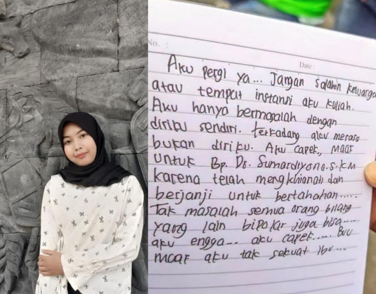 Surat Mahasiswi UNS yang Bunuh Diri di Bengawan Solo (Foto:Istimewa)