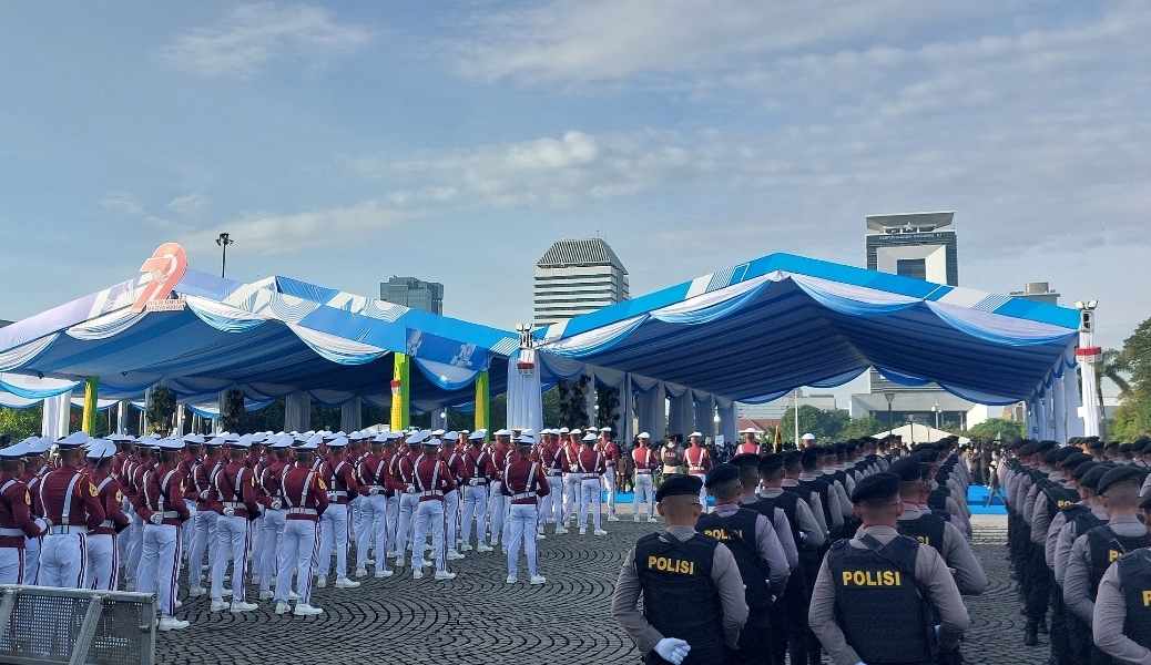 Upacara peringatan Hari Bhayangkara ke-79 di Monas, Jakarta Pusat (Foto: Hastina/REQnews)