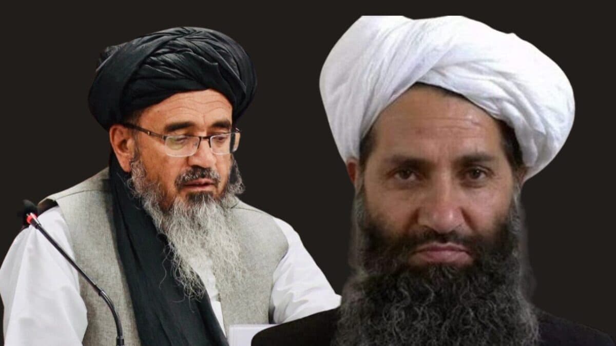 Habibullah Akhundzada dan Abdul Hakim Haqqani, pemimpin tertinggi Taliban dan Menteri Kehakiman Afghanistan. Foto: AmuTV